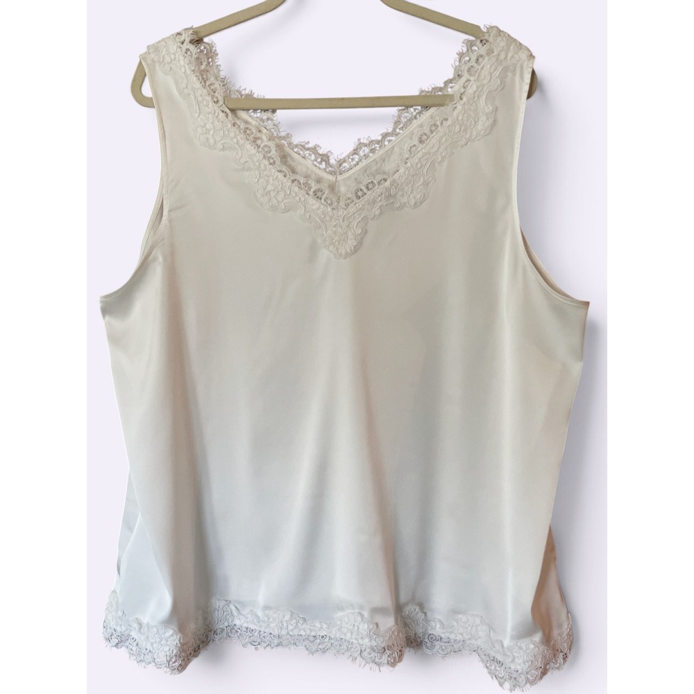 Talbots Plus White Satin Lace Trimmed Cami XXL Elevated Basics Romantic Party